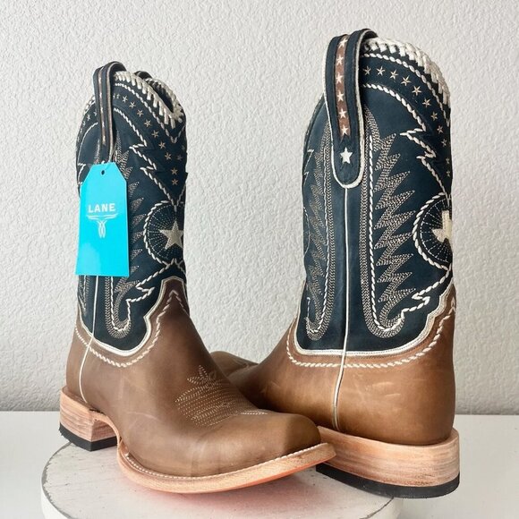 Lane RODEO HOUSTON Mens Cowboy Boots Size 12.5B Brown Leather Western Blunt Toe - Picture 1 of 14